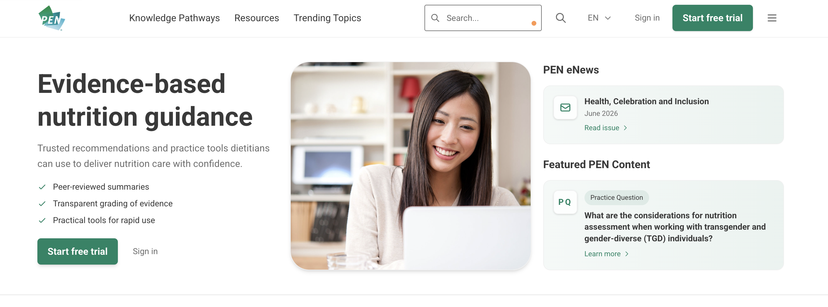 The newly redesign PEN Nutrition Homepage
